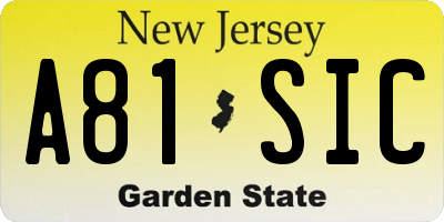 NJ license plate A81SIC