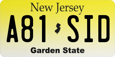 NJ license plate A81SID