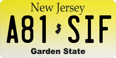 NJ license plate A81SIF