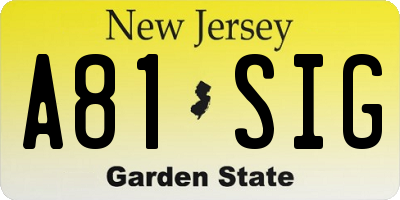 NJ license plate A81SIG