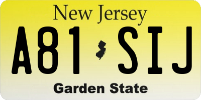 NJ license plate A81SIJ