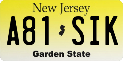 NJ license plate A81SIK
