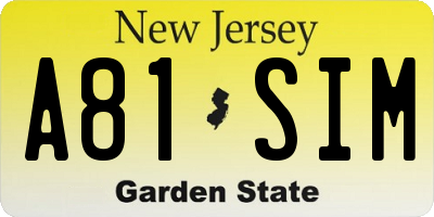 NJ license plate A81SIM