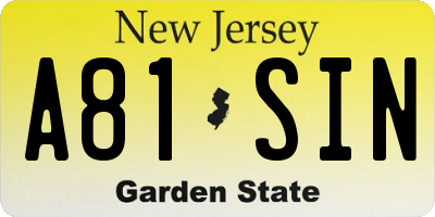 NJ license plate A81SIN