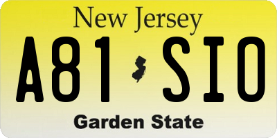 NJ license plate A81SIO