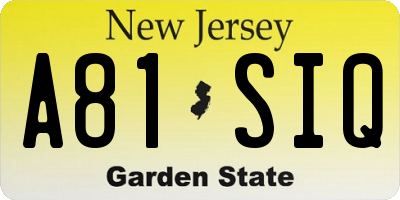 NJ license plate A81SIQ