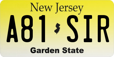NJ license plate A81SIR