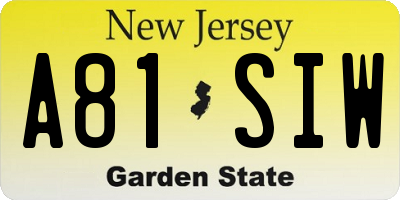 NJ license plate A81SIW