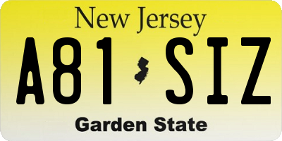 NJ license plate A81SIZ