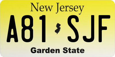 NJ license plate A81SJF