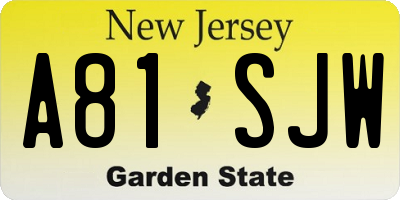 NJ license plate A81SJW