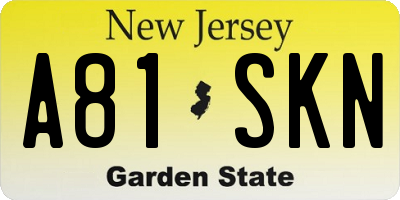 NJ license plate A81SKN