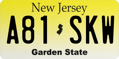 NJ license plate A81SKW