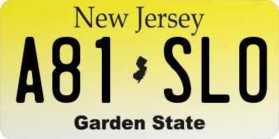 NJ license plate A81SLO