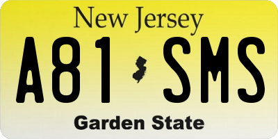 NJ license plate A81SMS