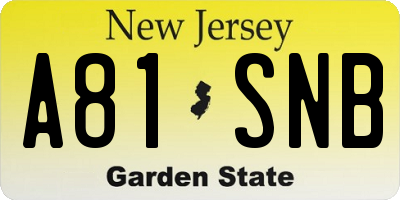 NJ license plate A81SNB