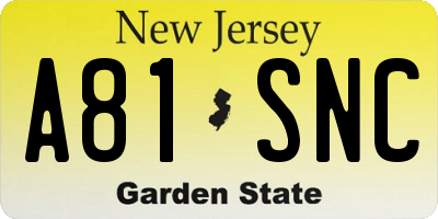 NJ license plate A81SNC