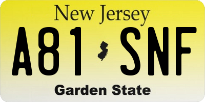 NJ license plate A81SNF