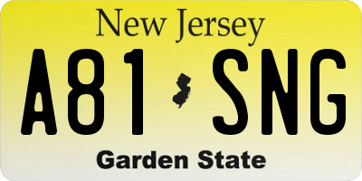 NJ license plate A81SNG
