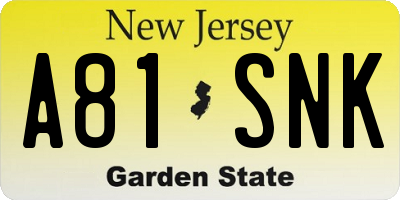 NJ license plate A81SNK