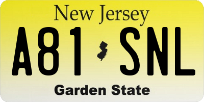 NJ license plate A81SNL