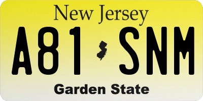 NJ license plate A81SNM