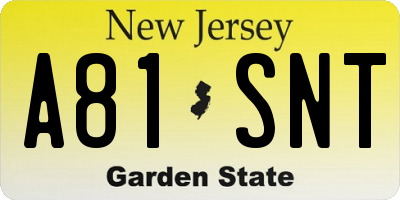 NJ license plate A81SNT
