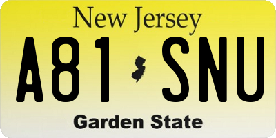 NJ license plate A81SNU