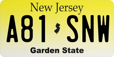 NJ license plate A81SNW