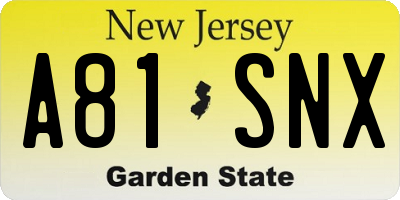 NJ license plate A81SNX