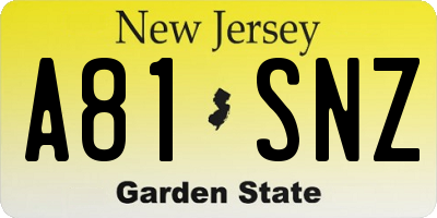 NJ license plate A81SNZ