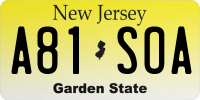 NJ license plate A81SOA