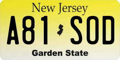 NJ license plate A81SOD