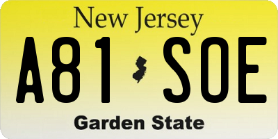 NJ license plate A81SOE
