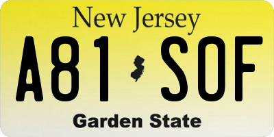 NJ license plate A81SOF