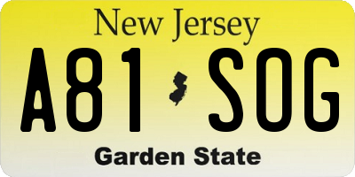 NJ license plate A81SOG