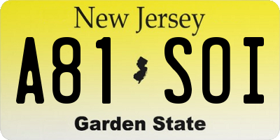NJ license plate A81SOI