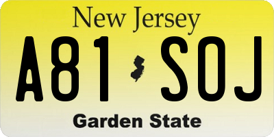 NJ license plate A81SOJ