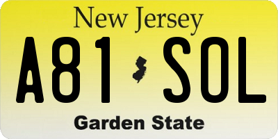 NJ license plate A81SOL