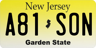 NJ license plate A81SON
