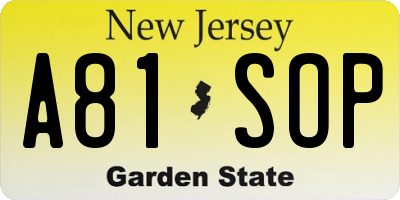 NJ license plate A81SOP