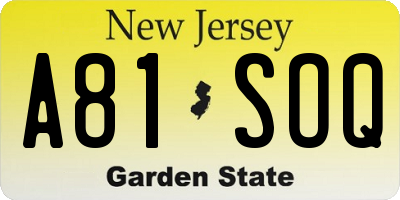 NJ license plate A81SOQ