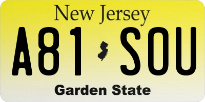 NJ license plate A81SOU