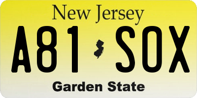 NJ license plate A81SOX