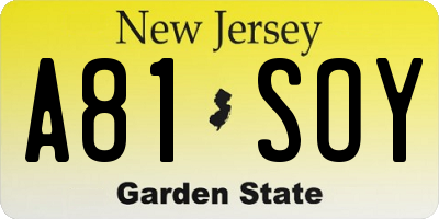 NJ license plate A81SOY
