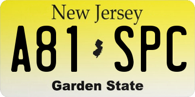 NJ license plate A81SPC