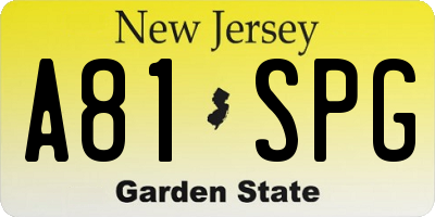 NJ license plate A81SPG