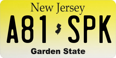 NJ license plate A81SPK