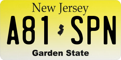 NJ license plate A81SPN