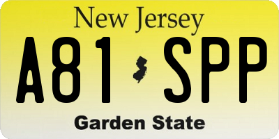 NJ license plate A81SPP